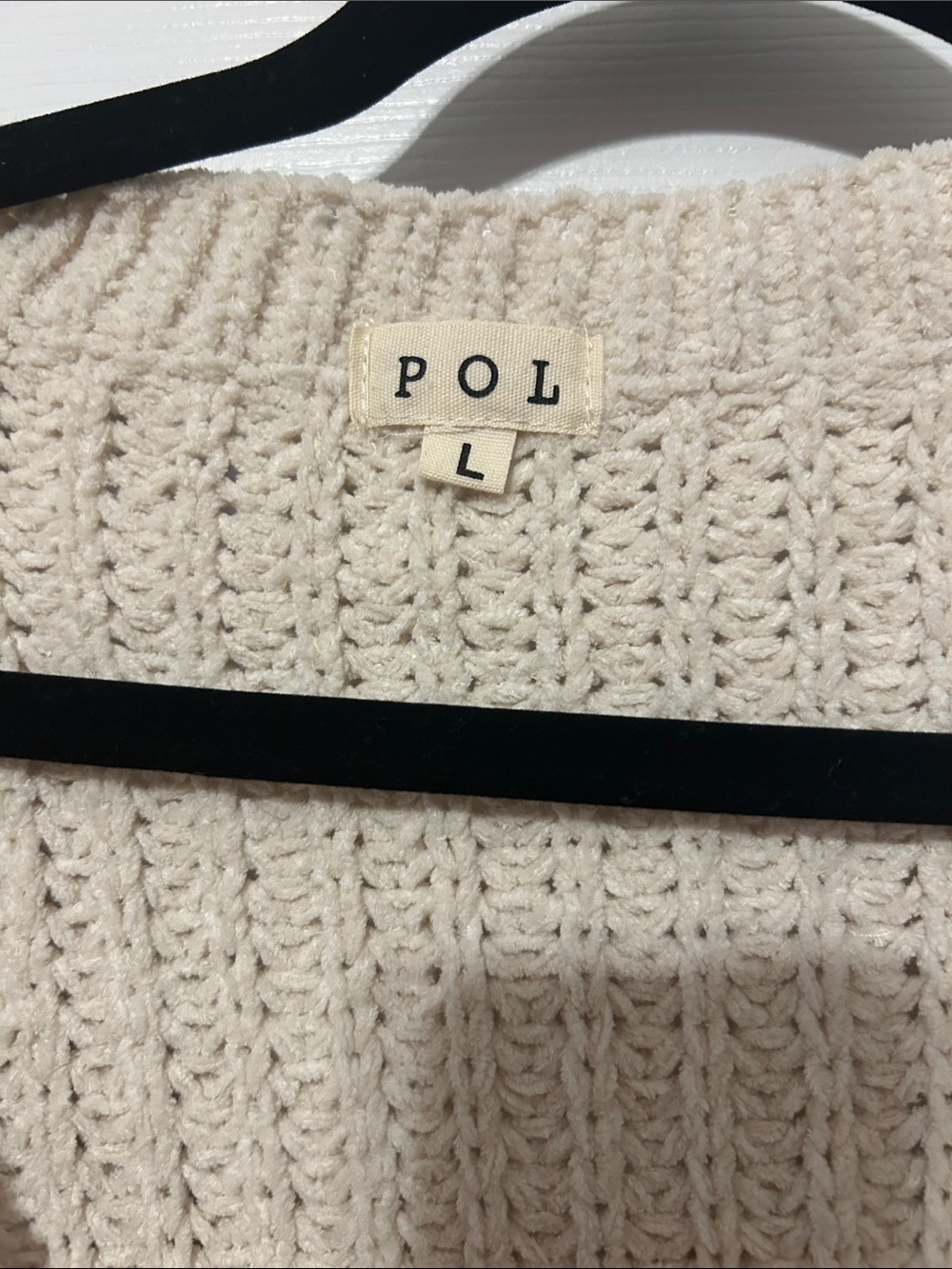 POL Cream V-Neck Sweater with Rust and Tan Crochet Sleeves - Picture 2 of 7